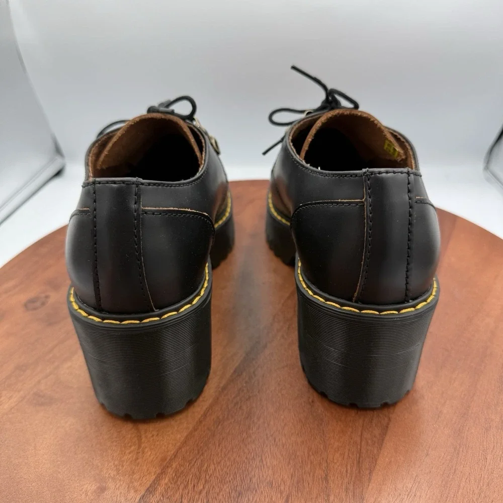 Dr. Martens LEONA LO Platform Shoes Black Leather Chunky‎ Heel Women's Size 10